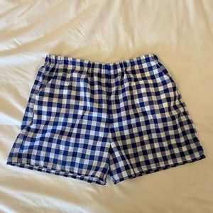 HANDMADE Blue and White Gingham Shorts Size Small Linen Blend With Pockets